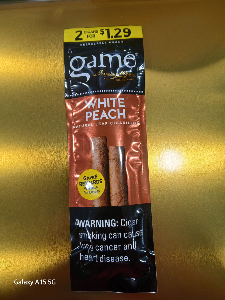 GAME 2FOR$1.29 CIGARILLOS WHITE PEACH 30/2